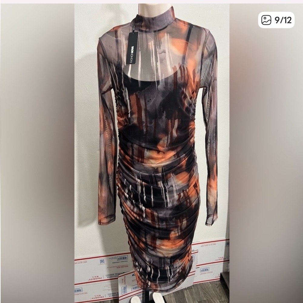 Fashionova Jocelyn Mesh Midi Dress - Black/combo Multicolor Dress‎